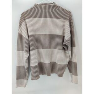 Arienne Vittadini Sweater Womens Size L Striped Mock Neck Ribbed Knit Classic‎
